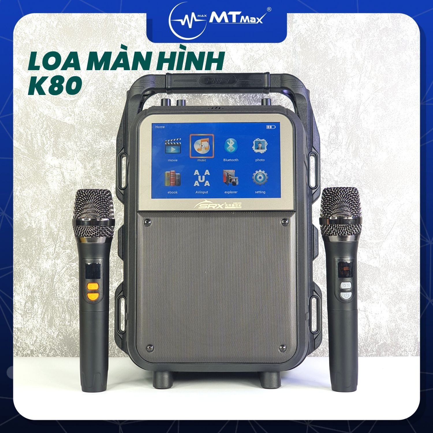 Loa Màn Hình Karaoke K80 - Pin 3000mAh Kèm 2 Micro Âm Thanh Sống Động, Màn Hình 7 Inch Hình Ảnh Sắc Nét, Chi Tiết Và Sống Động