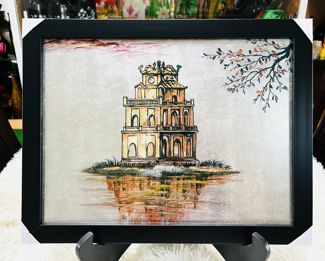 Tranh sơn mài vẽ màu kết hợp dát vàng/ bạc, hàng xuất khẩu 34x45cm ( kèm khung)