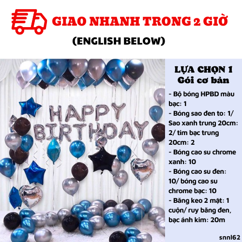Bộ bong bóng trang trí sinh nhật người lớn màu xanh sang trọng snnl62