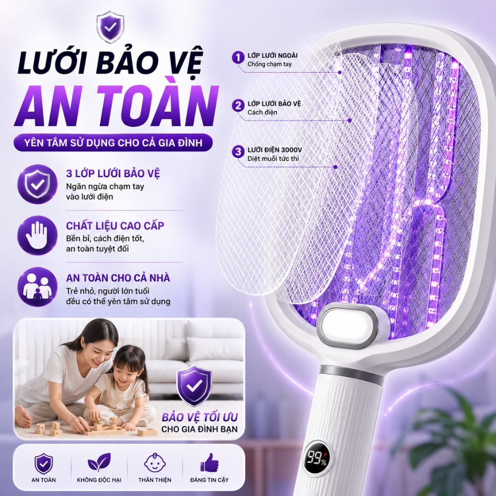 Vợt Bắt Muỗi Tự Động Kachi MK462 – Tích Hợp Đèn Bắt Muỗi, Màn Hình LED Thông Minh - hàng chính hãng