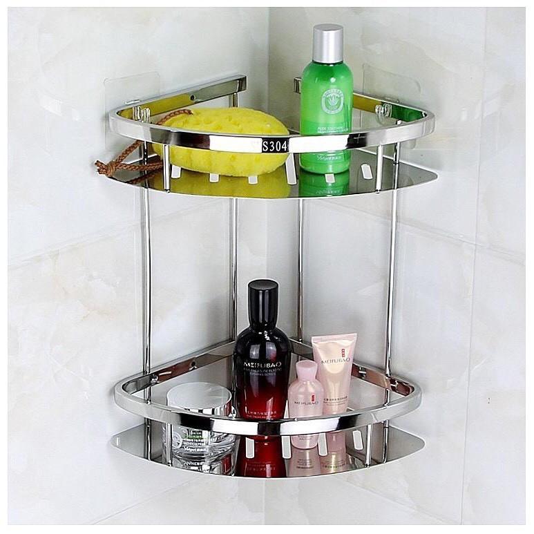 KỆ GÓC INOX304 2 TẤNG _Kệ inox đa năng sang trọng cao cấp bề mặt sáng bóng để các loại dầu gội,sữa tắm, kem dưỡng