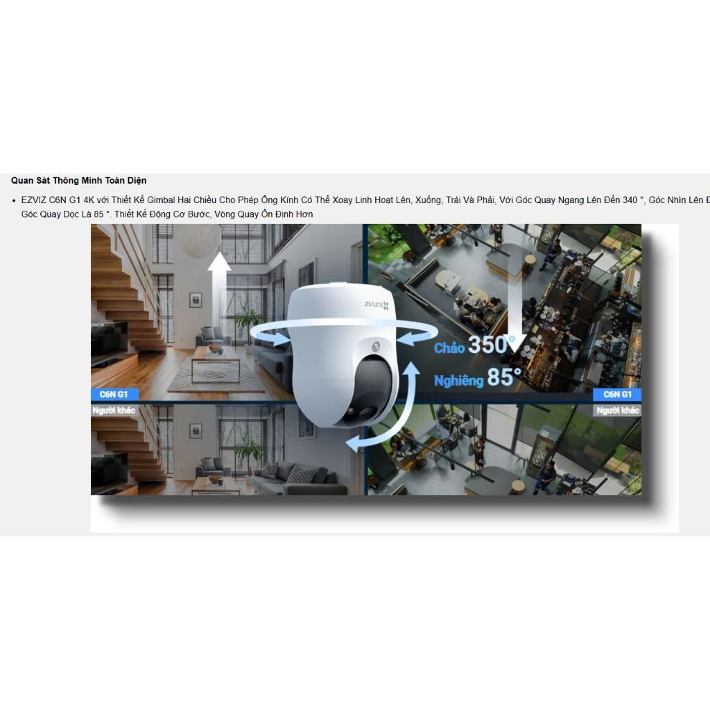 Camera Wifi Ezviz C6N G1 độ phân giải 4k 8MP, Quay quét 360 độ, Phát hiện chuyển động - Hàng chính hãng