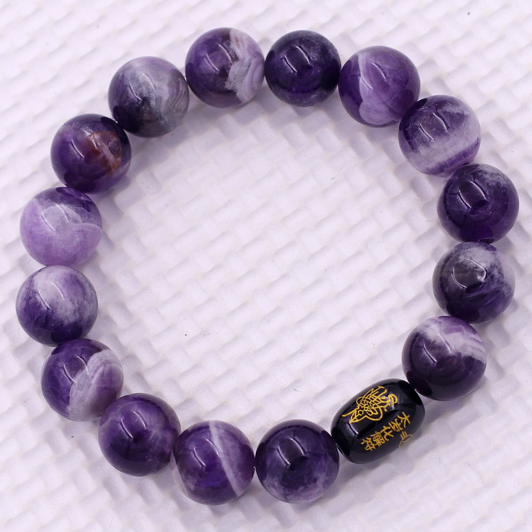 Vòng chuỗi đeo tay đá thạch anh tím than 10 ly charm giải thái tuế phù, vòng chuỗi phong thủy, giải năm hạn thái tuế