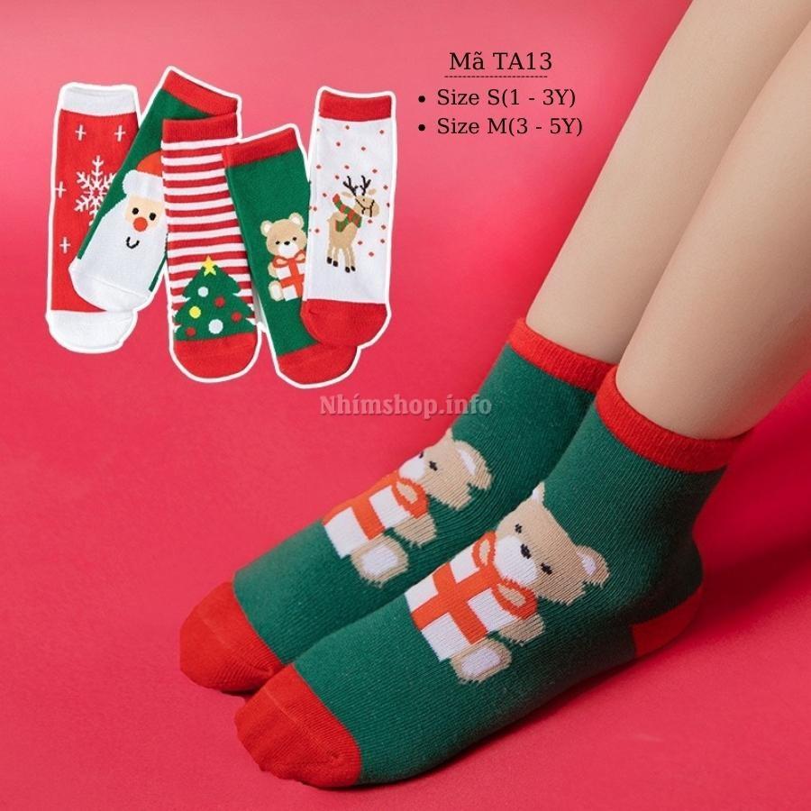 Tất trẻ em cao cổ cho bé trai bé gái hình Noel giáng sinh đỏ trắng xanh cotton mềm kháng khuẩn 1 - 5 tuổi TA13