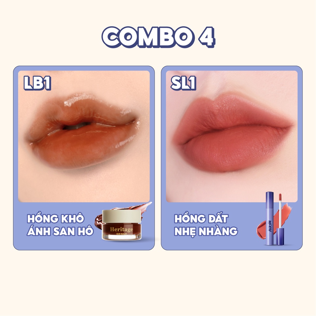 Combo Son Kem Lì Merzy Soft Touch Lip Tint 3g + Son Dưỡng Có Màu Merzy The Heritage All Day Lip Care 4g
