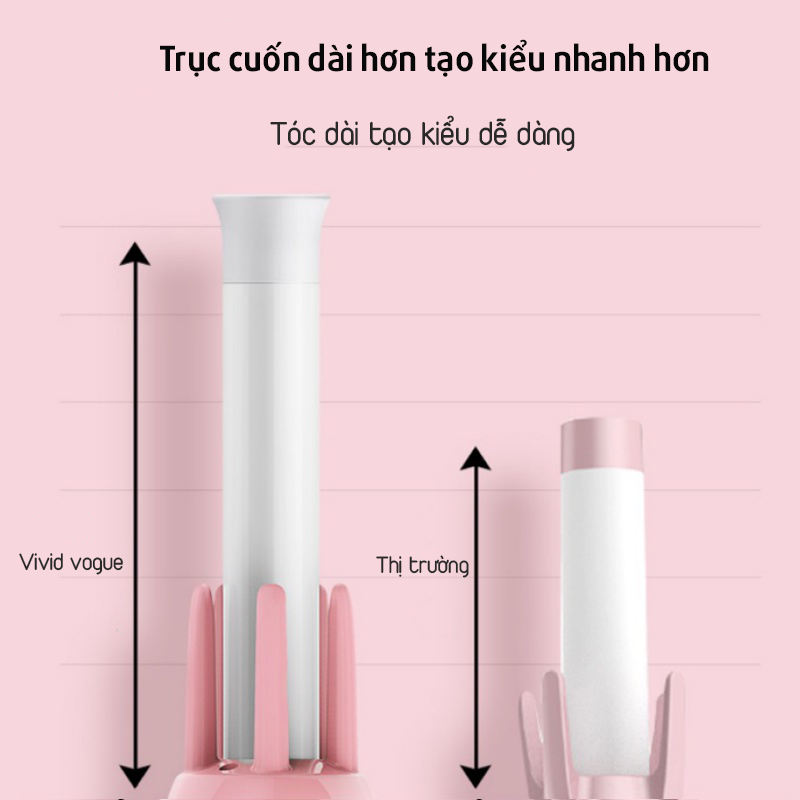 Máy uốn tóc tự động xoăn VIVID&VOGUE®️ VAV022B/Màu Hồng, máy uốn tóc cầm tay có trục uốn 28mm-Hàng chính hãng