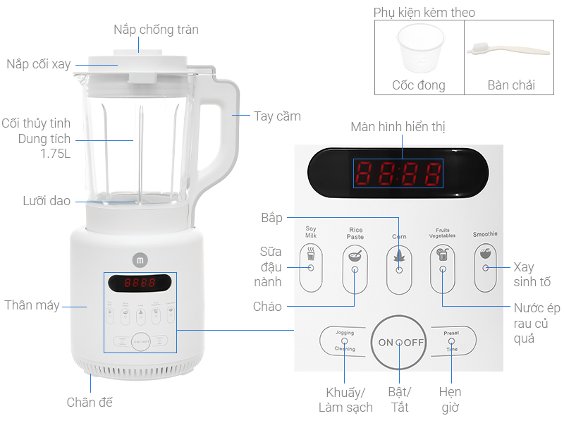 Máy chế biến thực phẩm, nấu cháo, làm sữa siêu mịn Mishio - Hàng chính hãng