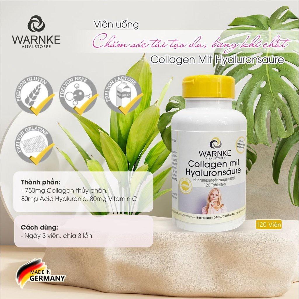 Collagen Plus Warnke, Collagen Peptide Thủy Phân, Viên Uống Đẹp Da, Ngừa Lão Hóa, Tái Tạo Da, Chứa HA và Vitamin C