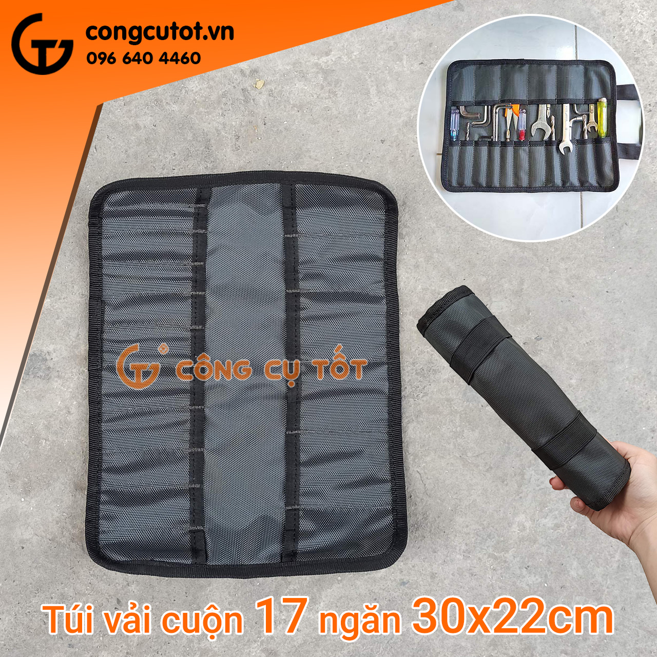 Túi vải cuộn 17 ngăn đựng đồ nghề 30x22cm xanh tím than