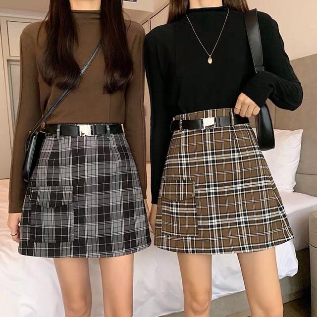 Chân váy dạ kẻ caro túi hộp siêu xinh Ulzzang style (không kèm belt) Hàng Quảng Châu