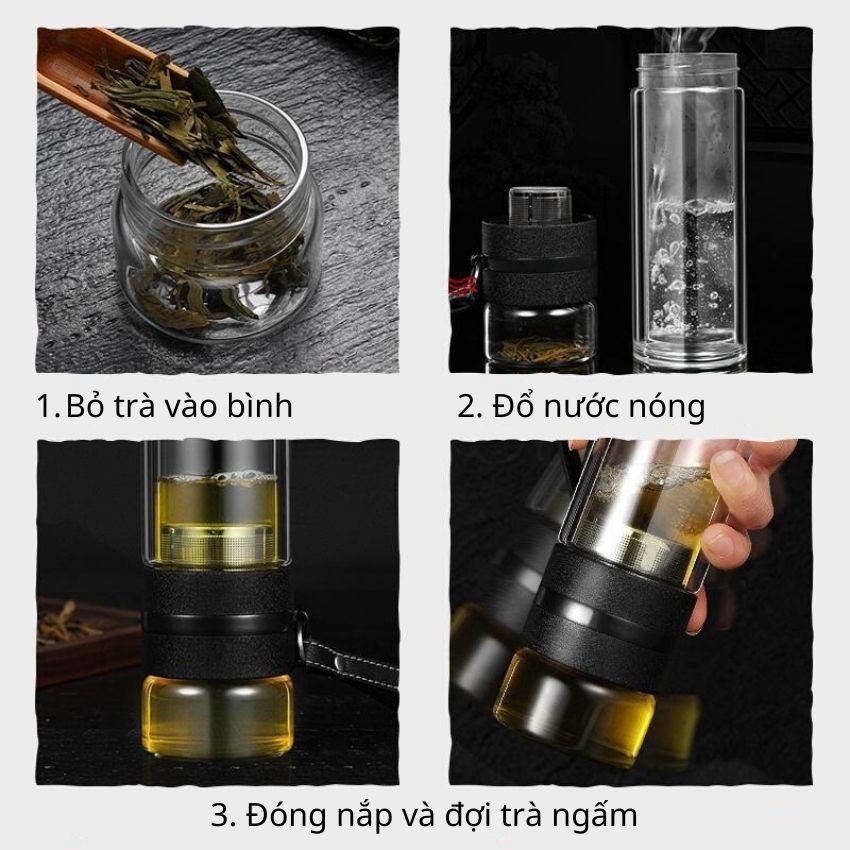 Bình Thủy Tinh 2 Lớp Kèm Lưới Lọc Trà Inox 304