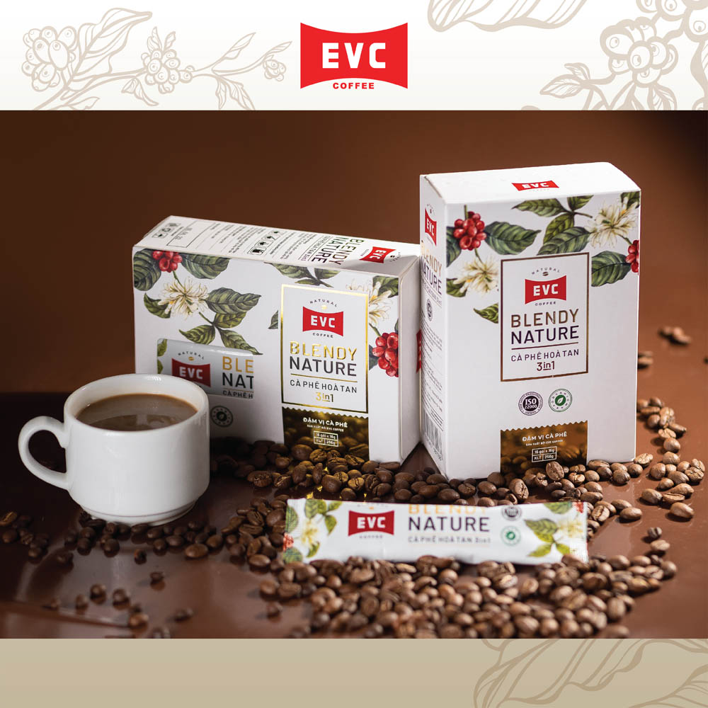 Cà phê hòa tan 3in1 - EVC Blendy Nature - Gấp đôi vị cà phê (12 gói x 16 gram)