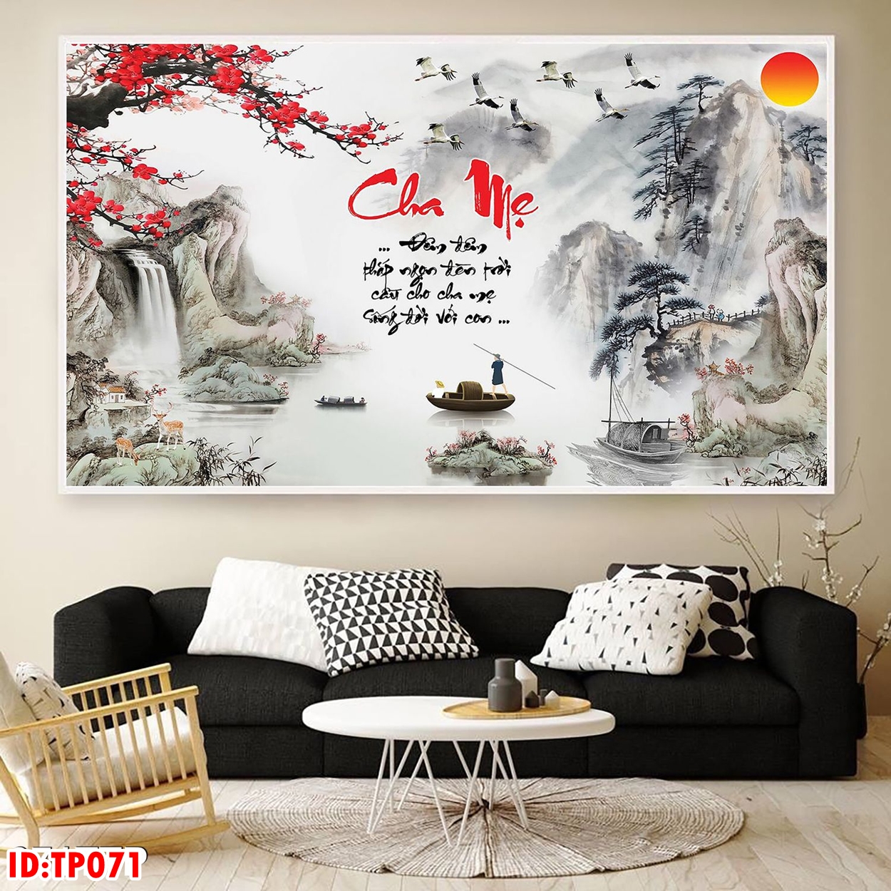 Tranh Canvas Treo Tường Phòng Khách - Tranh Thư Pháp Chữ Cha Mẹ Đẹp