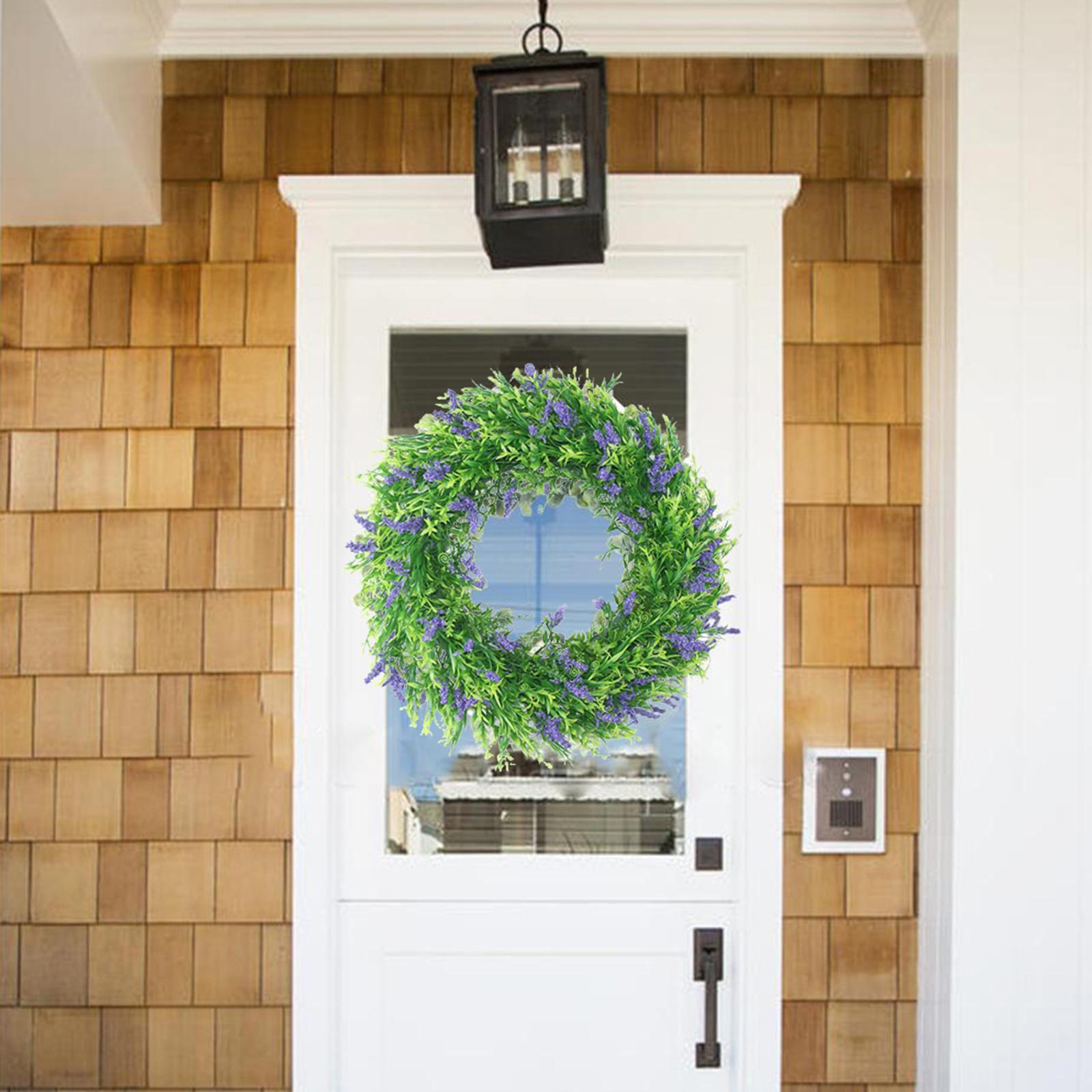 Artificial Lavender Flower Wreath Front Door Wreath Hanging 16" Garland for Wedding Party Indoor Outdoor Wall Home Decor Ornaments Arts