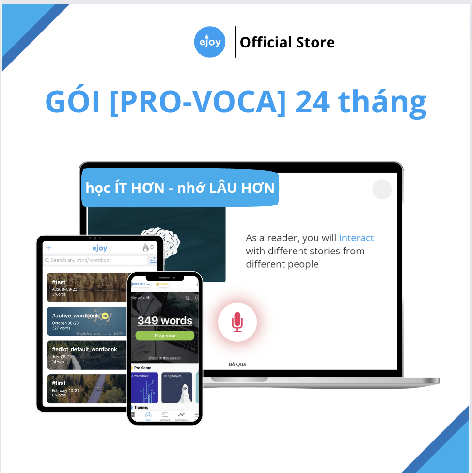 Gói học Tiếng Anh eJOY [PRO-VOCA] 24 tháng - lưu và tra từ vựng không giới hạn, xem video song ngữ