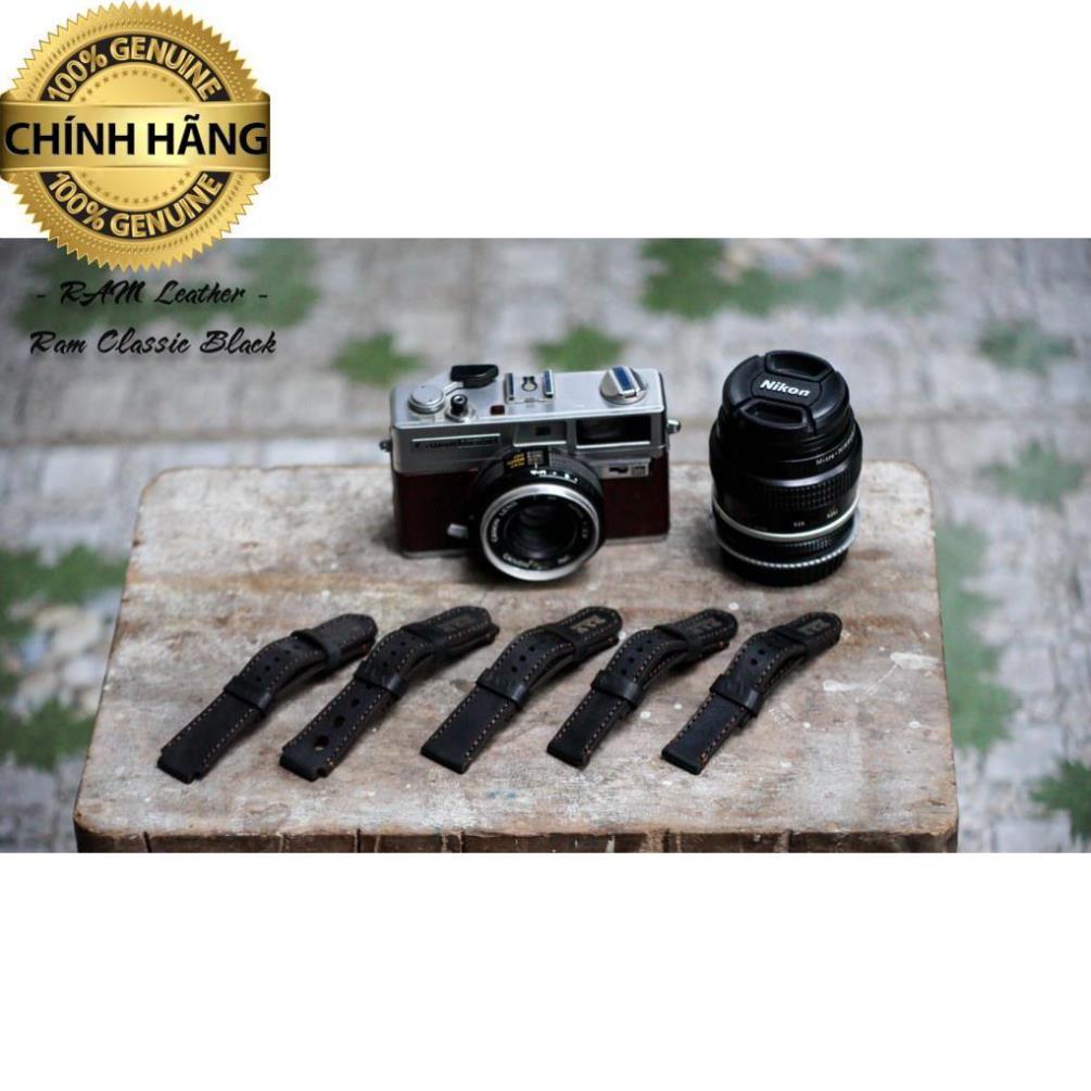 COMBO dây đồng hồ Bundstrap RAM B2 và dòng RAM -BLACK - Da bò đen tuyền .