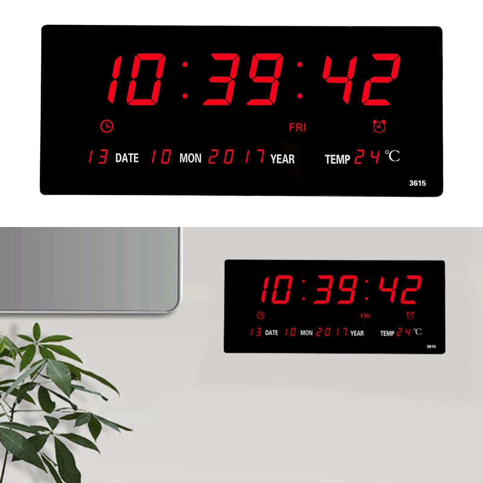 Digital Clock, Large LED Word Display Digital Wall Clock, 12/14H Digital Alarm Clock with Day and Date,Indoor Temperature,Snooze,12/24Hfor Home,Office