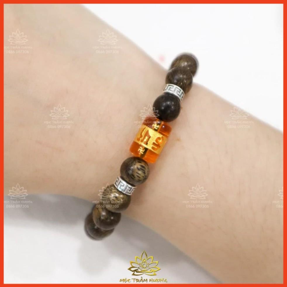 Vòng Trầm Hương Tròn Đơn Đính Đá Trụ Ngọc OMANI Trợ Mệnh Size 6/7/8/10mm - Đá Phong Thủy - May Mắn & Tài Lộc