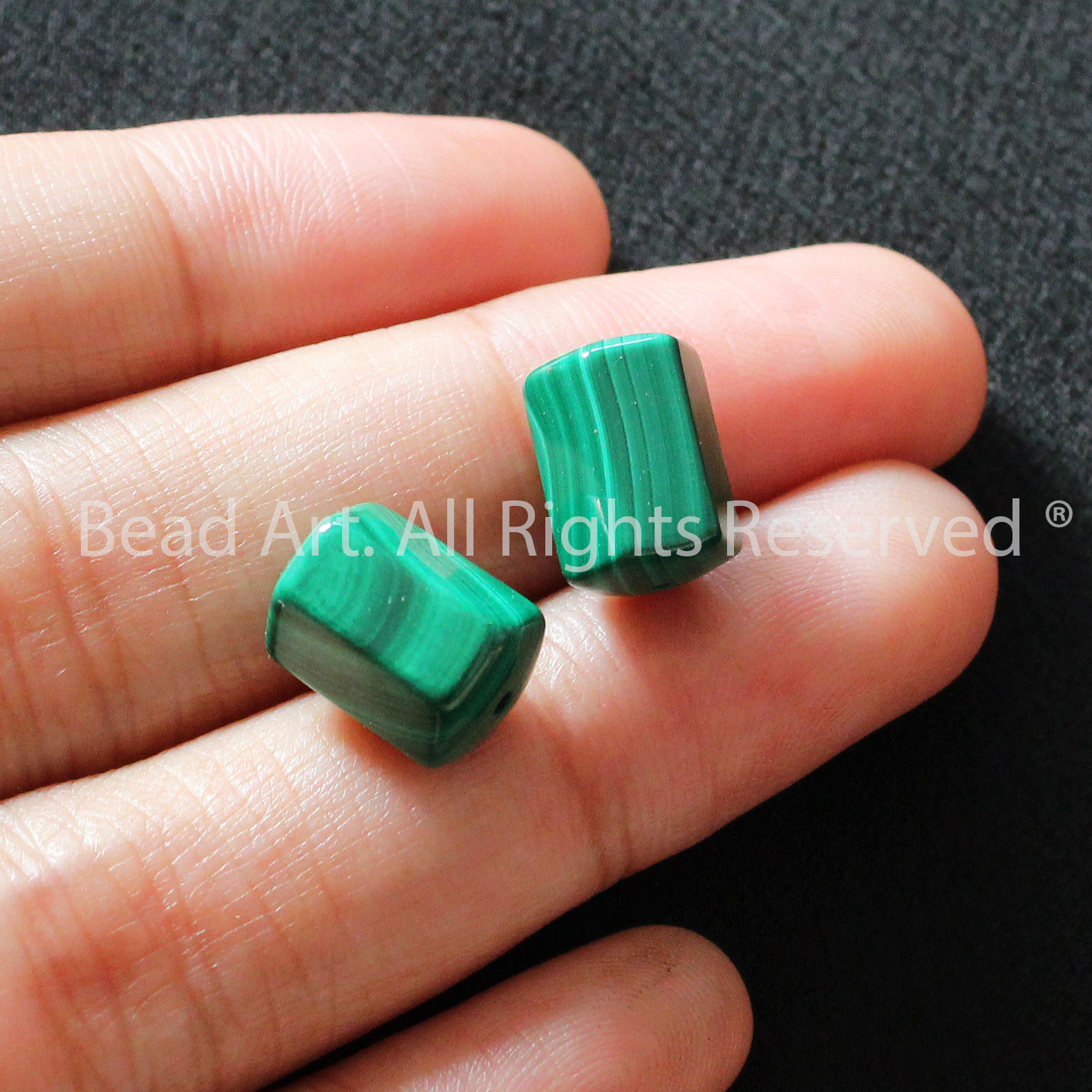 [1 Hạt] 11.5x7.5MM Đá Malachite, Khổng Tước Xanh Lá, Phối Vòng Tay Phong Thuỷ, Chuỗi Hạt, Mệnh Hoả, Mộc - Bead Art