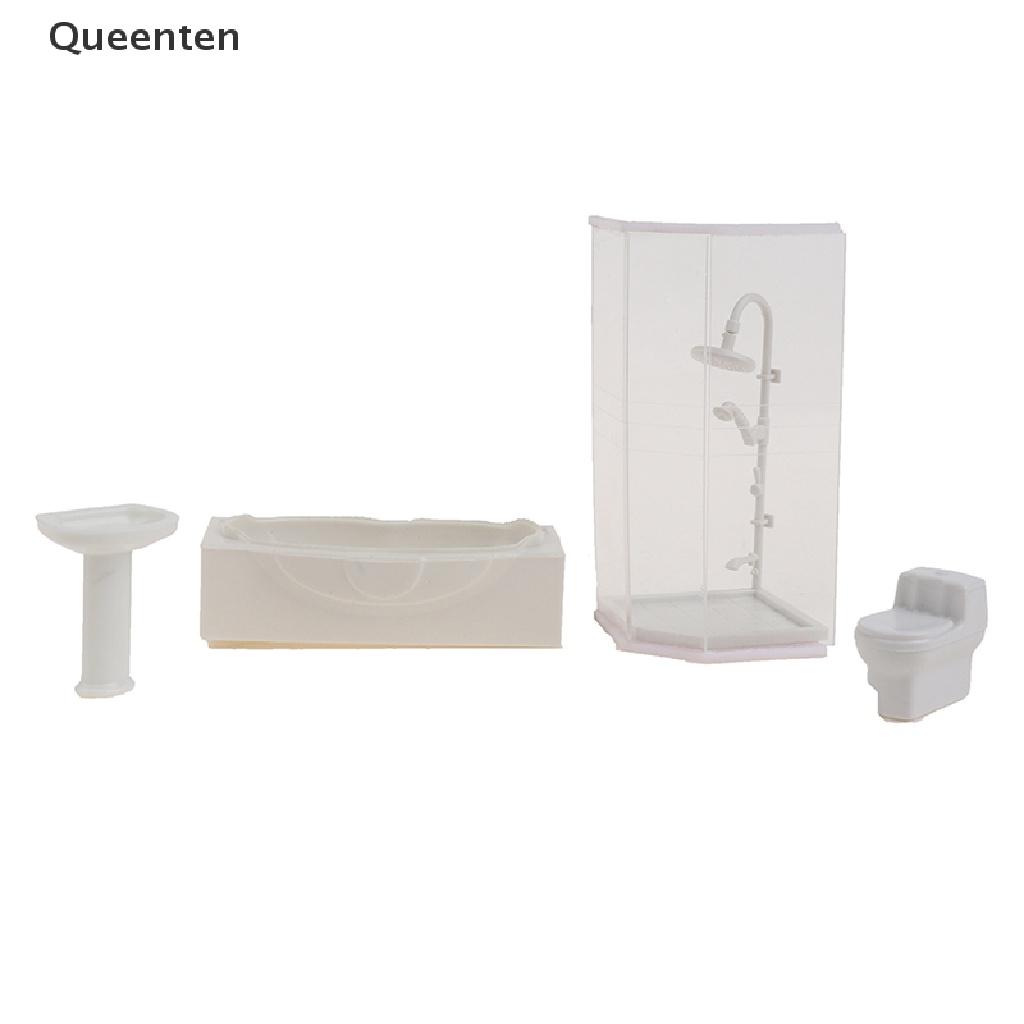 Queenten 1:25 Dollhouse Miniature Bathroom Set Shower Room Toilet Bathtub Sink Model Toy QT