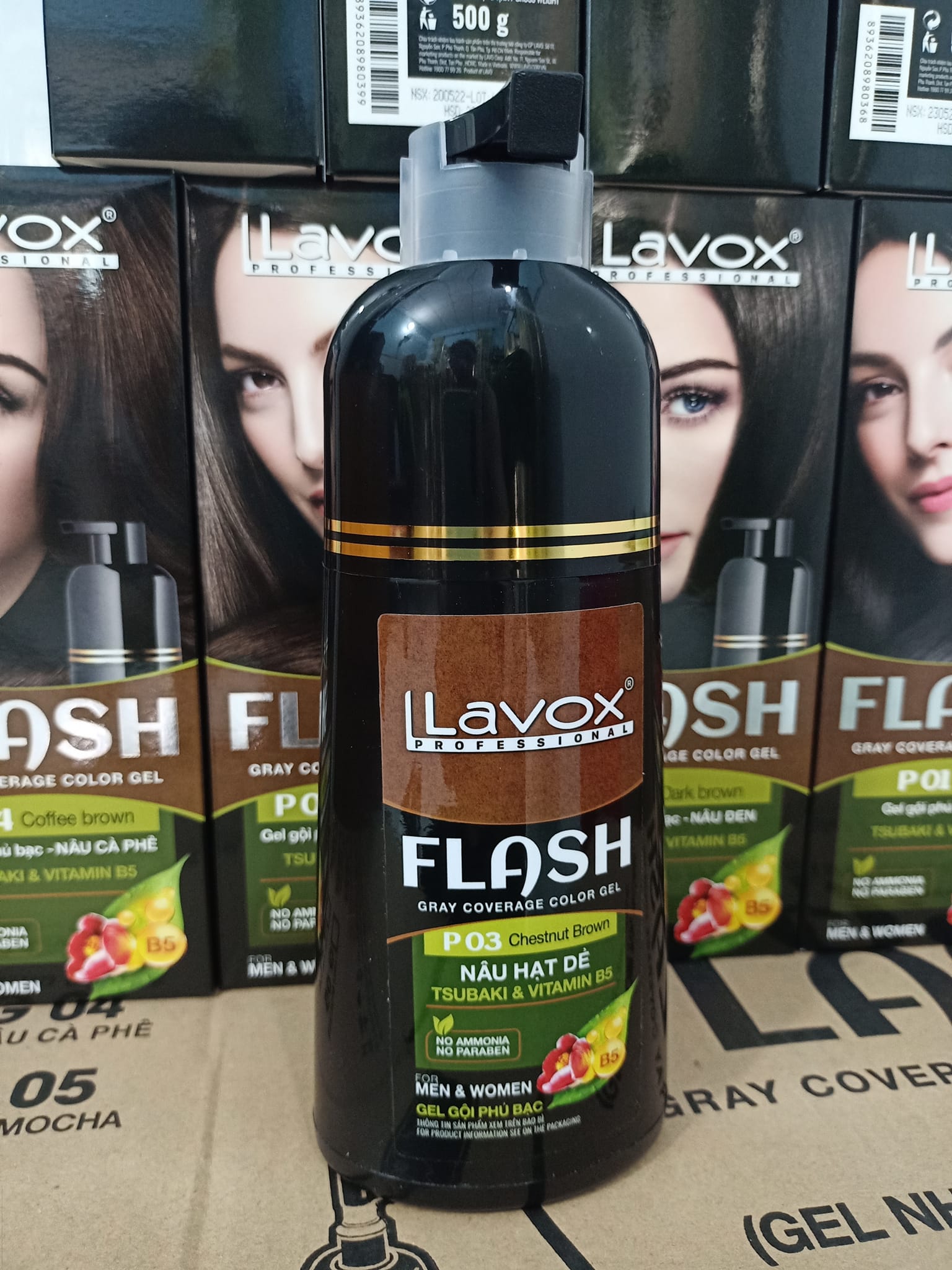 Dầu Gội Nhuộm Tóc Phủ Bạc Thảo Dược Siêu Dưỡng LAVOX FLASH 500ml - P03 - Màu Nâu Hạt Dẻ