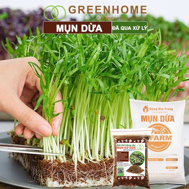 Mụn dừa đã qua xử lý, bao 1kg, chuyên trồng rau, hoa màu, dâu tây, cây ăn trái, thủy canh |Greenhome