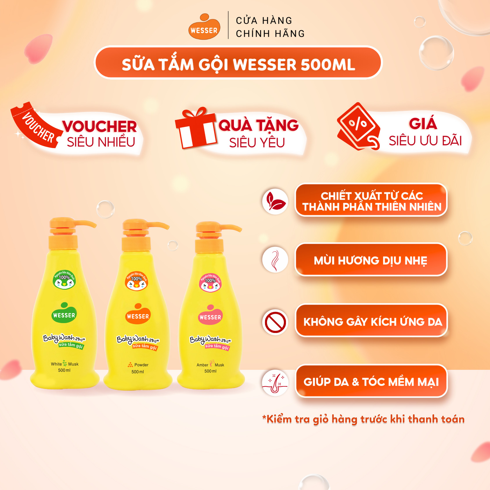 Sữa tắm gội Wesser 2 in 1 500ml