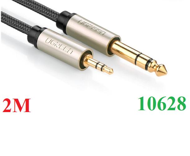 Cáp 3.5mm TRS ra 6.35mm TS Stereo Pro Audio mạ vàng 24K 2M màu xám đen  Ugreen 127AT10628AV Hàng chính hãng