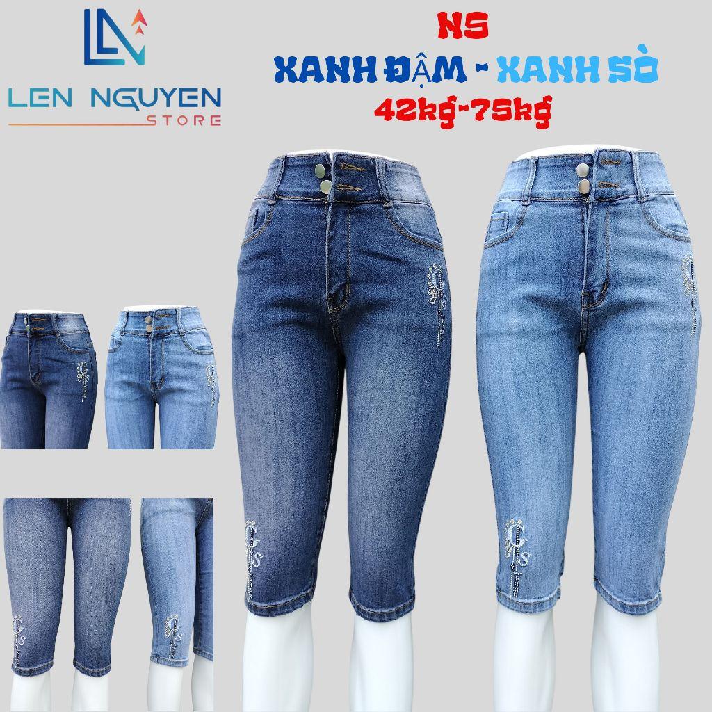 N5_Quần jean nữ, ngố 7 tất, lưng cao, quần bò nữ dáng ôm, quần rin nữ có big size, cho 42kg đến 75kg,LEN NGUYEN STORE - Xanh Đậm