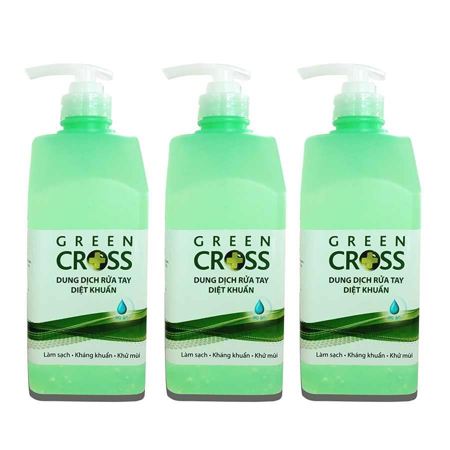 Combo 3 chai Nước Rửa Tay Green Cross Hương Trà Xanh Chai 500ml