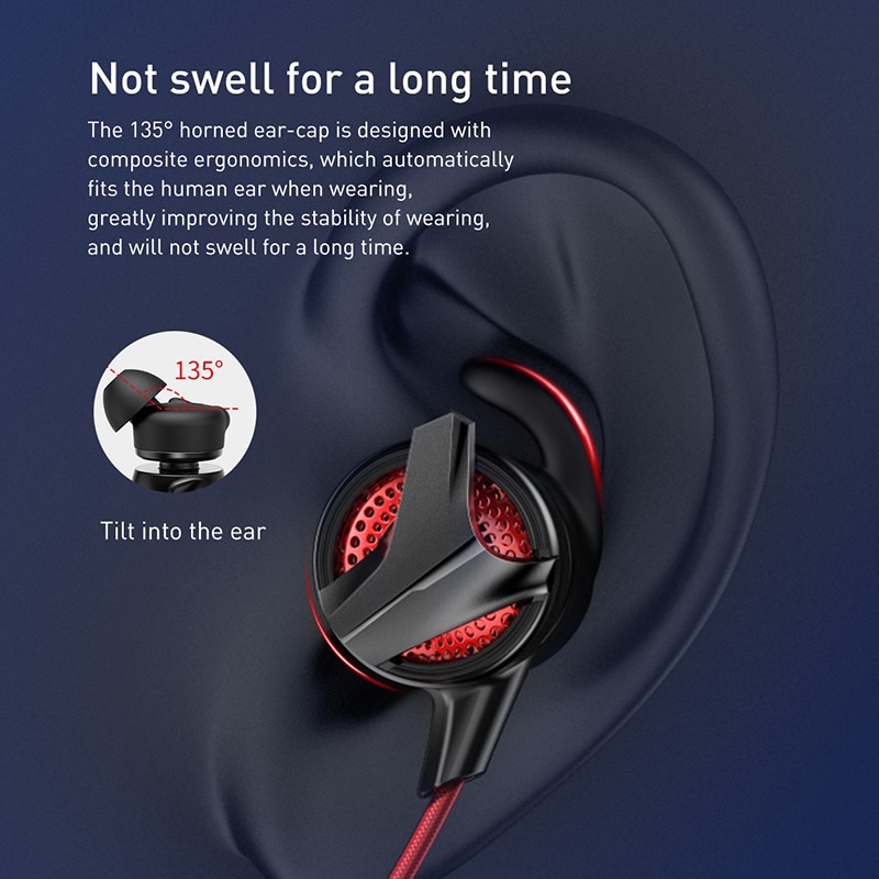 Tai nghe nhét tai hỗ trợ đàm thoại cho game thủ hiệu Baseus Gamo earphone H15 (thiết kế elbow, âm thanh Hifi surround, hỗ trợ gắn 2 micro)  - Hàng chính hãng