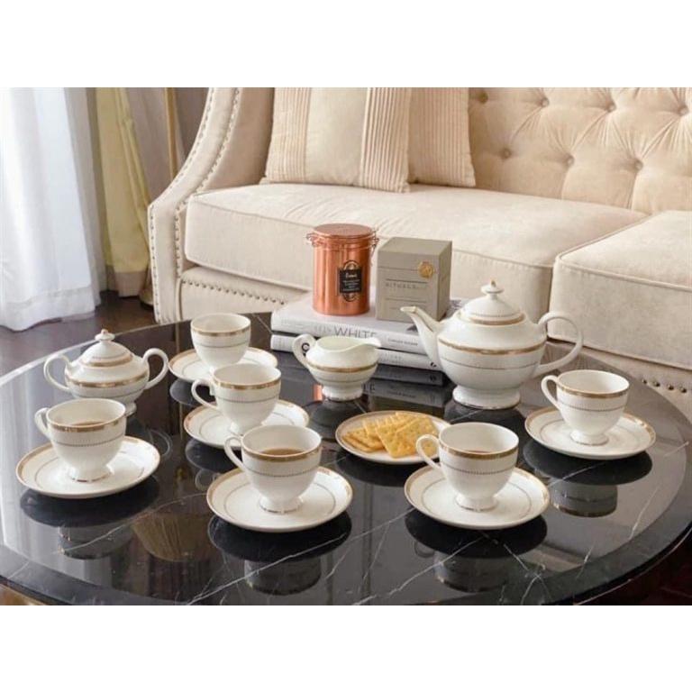 Bộ Trà Sứ Xương Hoàng Gia Anh, Viền Vàng, Thiết Kế Sang Trọng, Nhập Đức