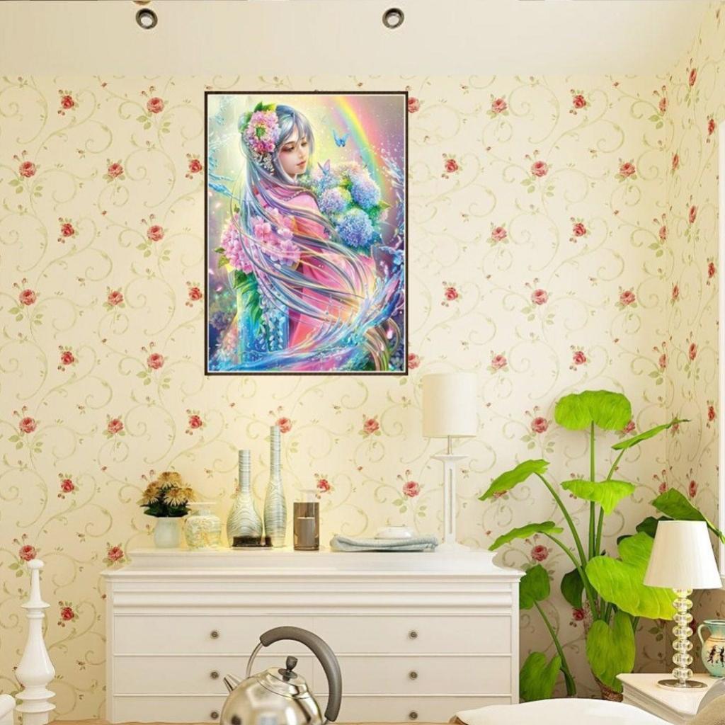 2 Sets DIY 5D Diamond Painting, Fancy Flower Fairy Rhinestone Diamond Embroidery