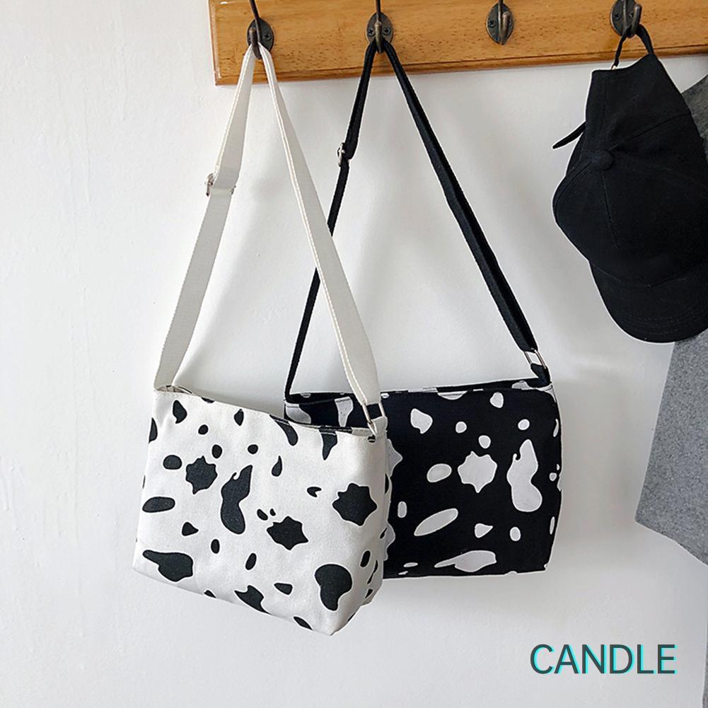 Túi Đeo Chéo Vải Canvas Cỡ Lớn In Họa Tiết Xinh Xắn Cho Nữ