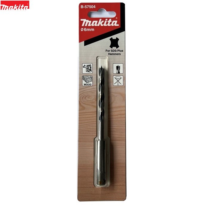 Mũi khoan gỗ đầu đinh nhọn chuôi gài Makita 6mm x 123mm B-57504
