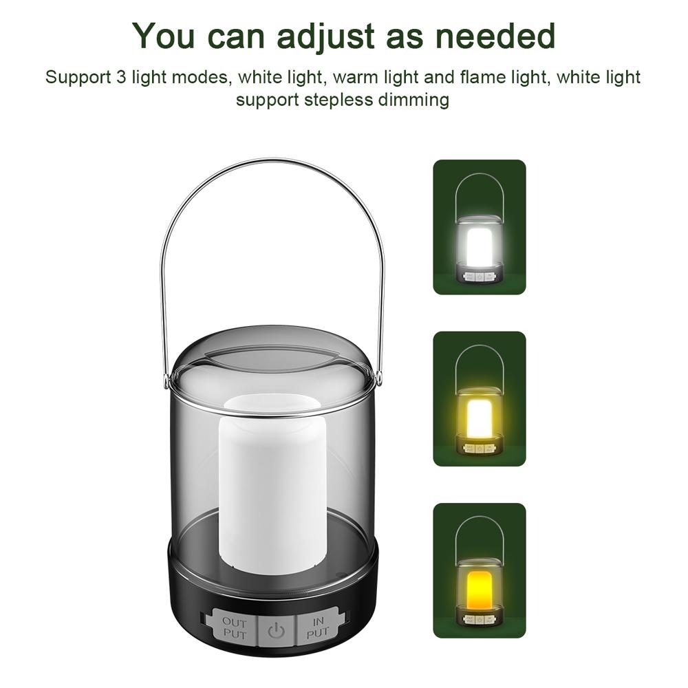 LED Camping Light USB Rechargeable Campsite Lantern Portable Tent Lamp Waterproof Power Bank with 3 Light Modes Stepless Dimming for Camping Hiking Tent Fishing