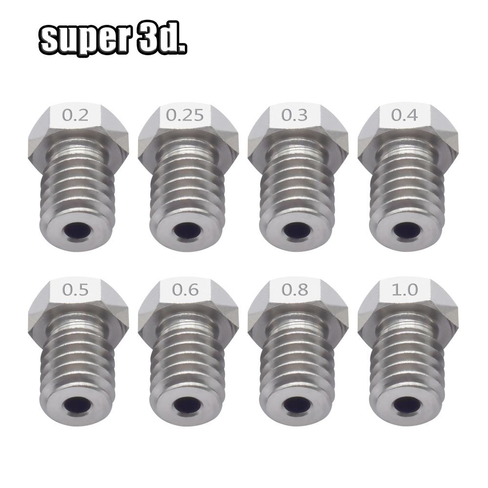 2PCS V5 V6 Vòi phun thép không gỉ 0,2/0,3/0,4/0,5/0,6/0,8mm M6 vòi cho máy in 3D 1,75/3.00mm