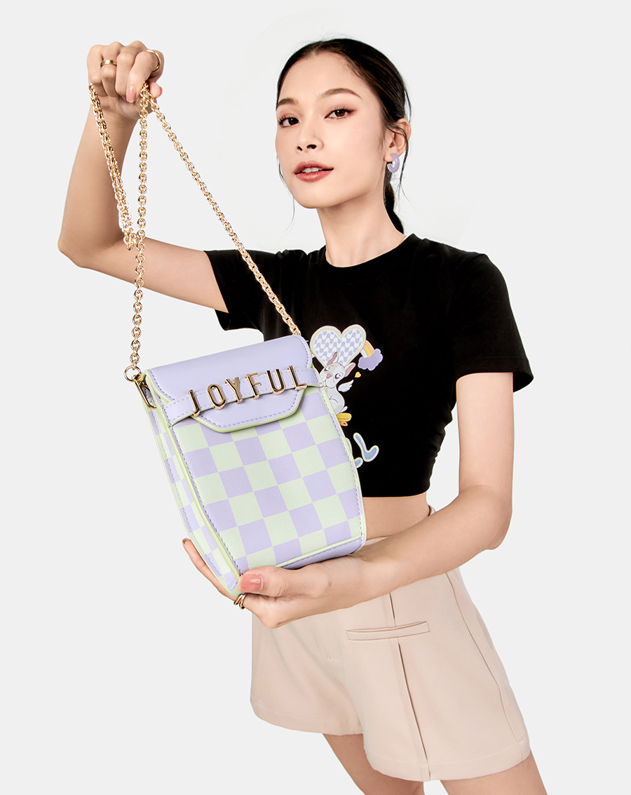 Túi Xách Nữ Thời Trang JUNO Cỡ Nhỏ Joyful Kết Hợp Họa Tiết Checkerboard TXN606