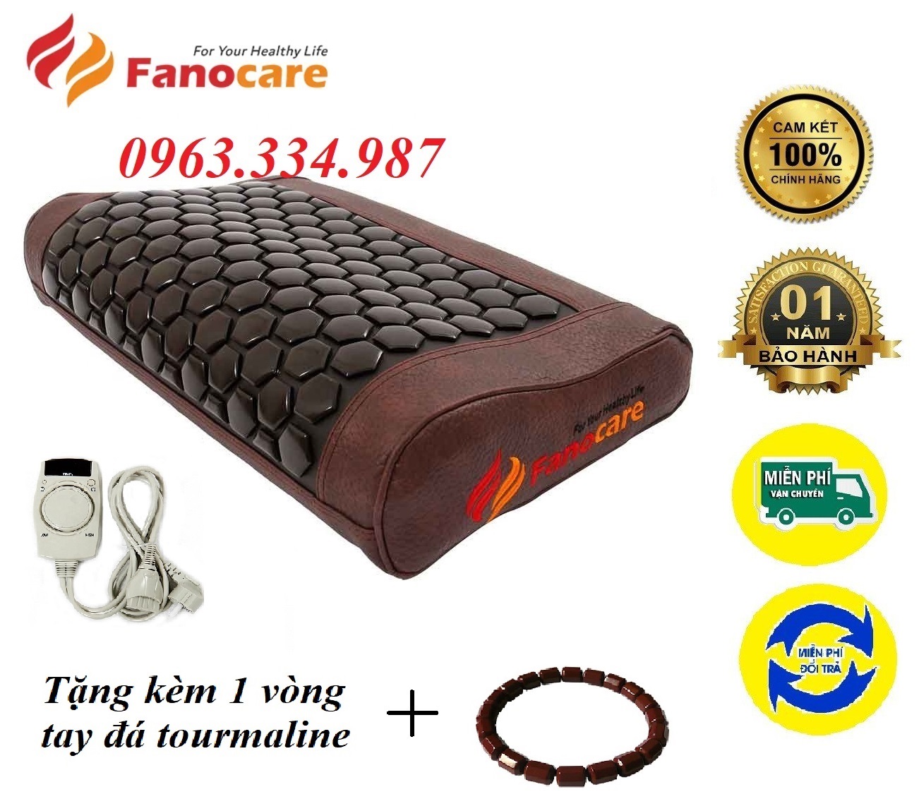 Gối đá nhiệt nóng tourmaline Fanocare giảm mỏi vai gáy