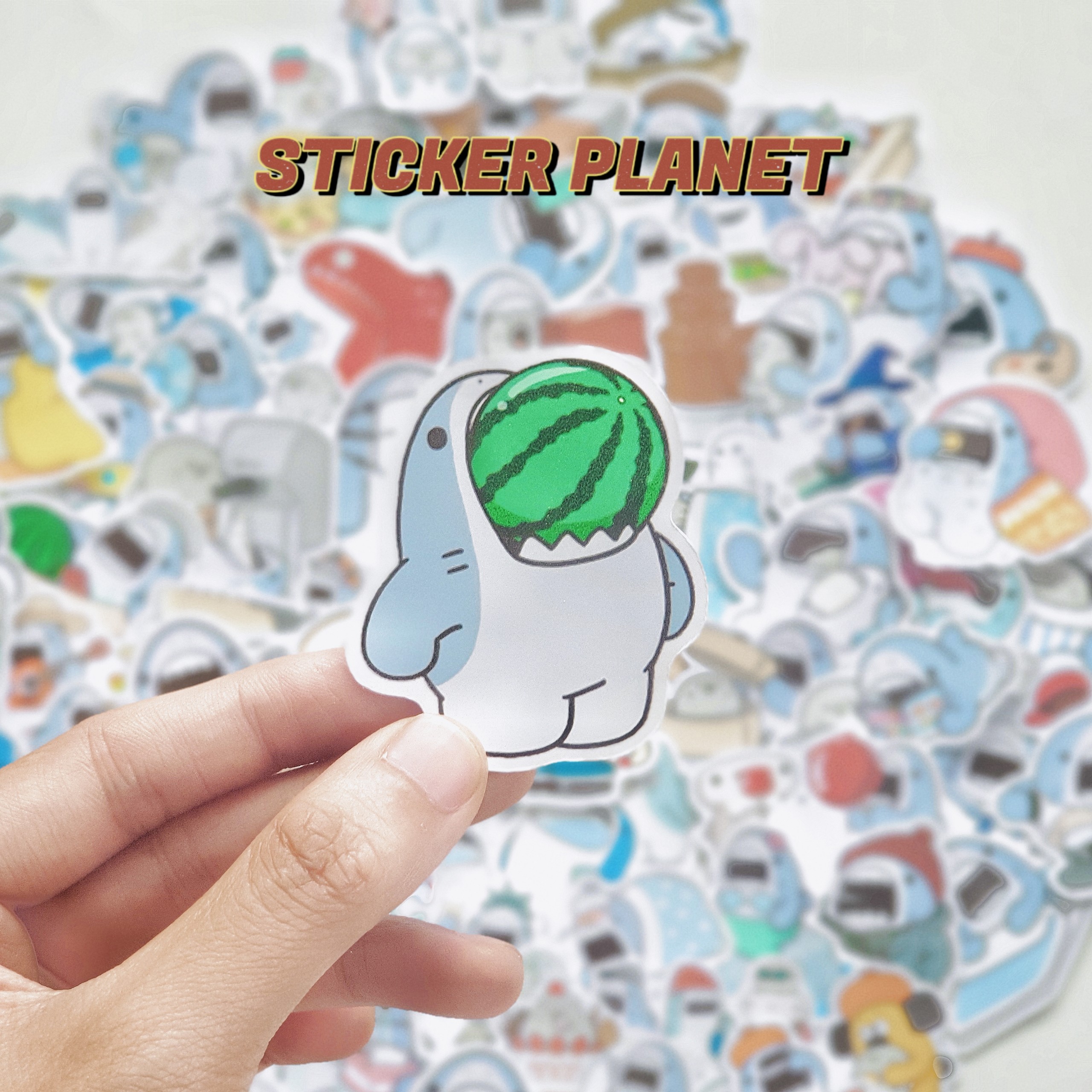 Sticker cá mập cute Nhật Bản dán mũ bảo hiểm, laptop, ván trượt, bình nước- Nhãn Dán Decal Cắt Sẵn Từng Hình Dễ Dàng Sử Dụng