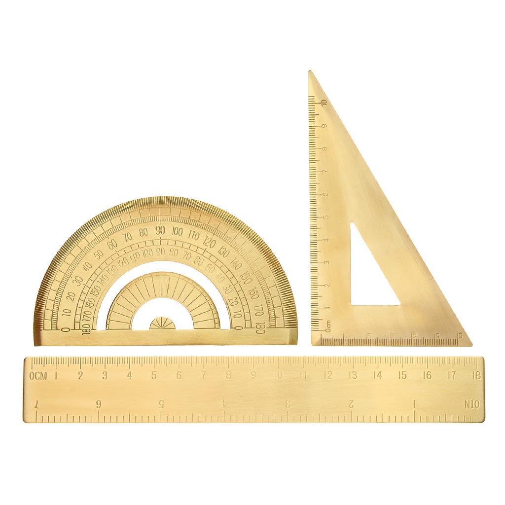 2xMini Brass Math Geometry Ruler Jewelry Measuring Tool Protractor