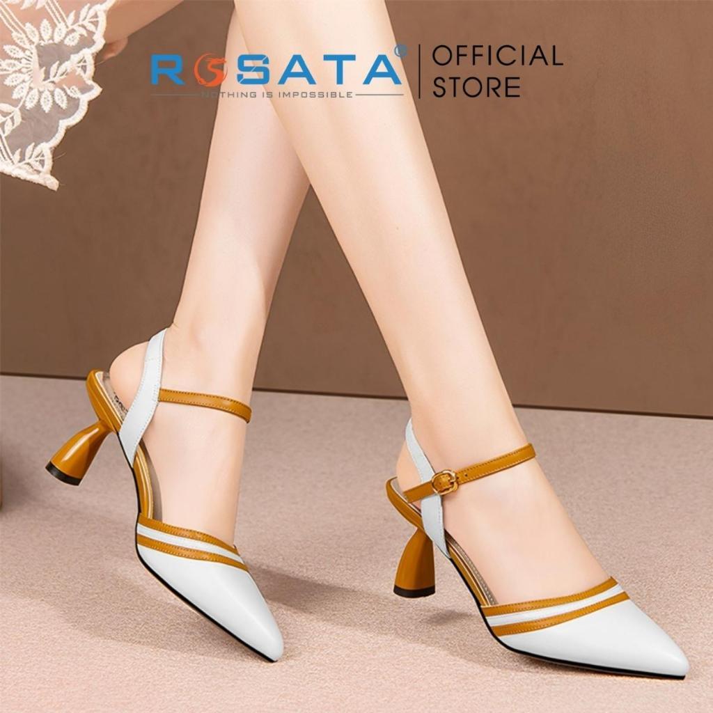 Giày cao gót nữ ROSATA RO544 mũi nhọn quai hậu cài khóa dây mảnh êm chân gót cao 5cm xuất xứ Việt Nam - Trắng