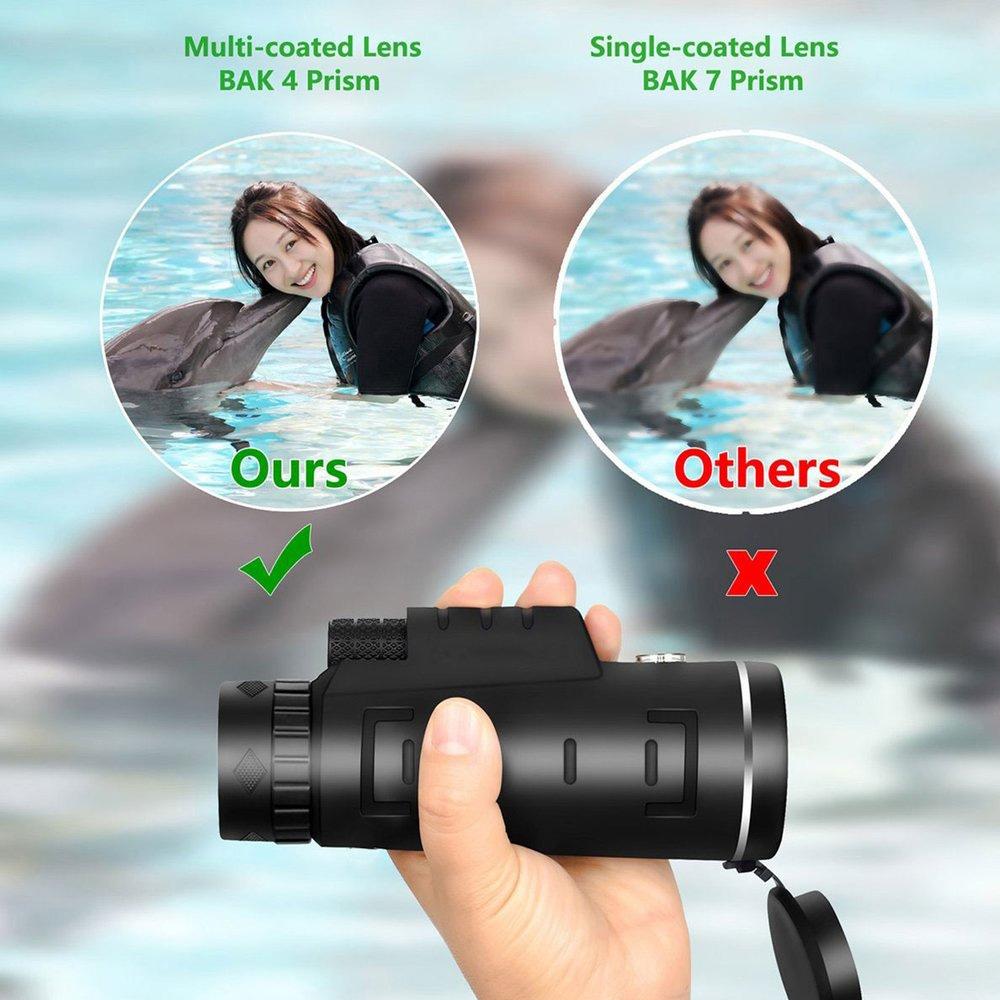 Kính thiên văn một mắt BAK4 ngoài trời 40X60 HD Vision Prism Scope Tích hợp La bàn với giá đỡ điện thoại đa năng