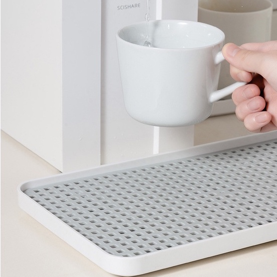 Khay trà hai lớp nhựa để bàn đựng cốc thoát nước kệ bát đĩa babo