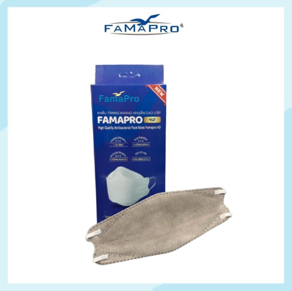 [THÙNG XÁM - FAMAPRO 4D] - Khẩu trang y tế kháng khuẩn cao cấp Famapro 4D tiêu chuẩn KF94 (500 cái/thùng)