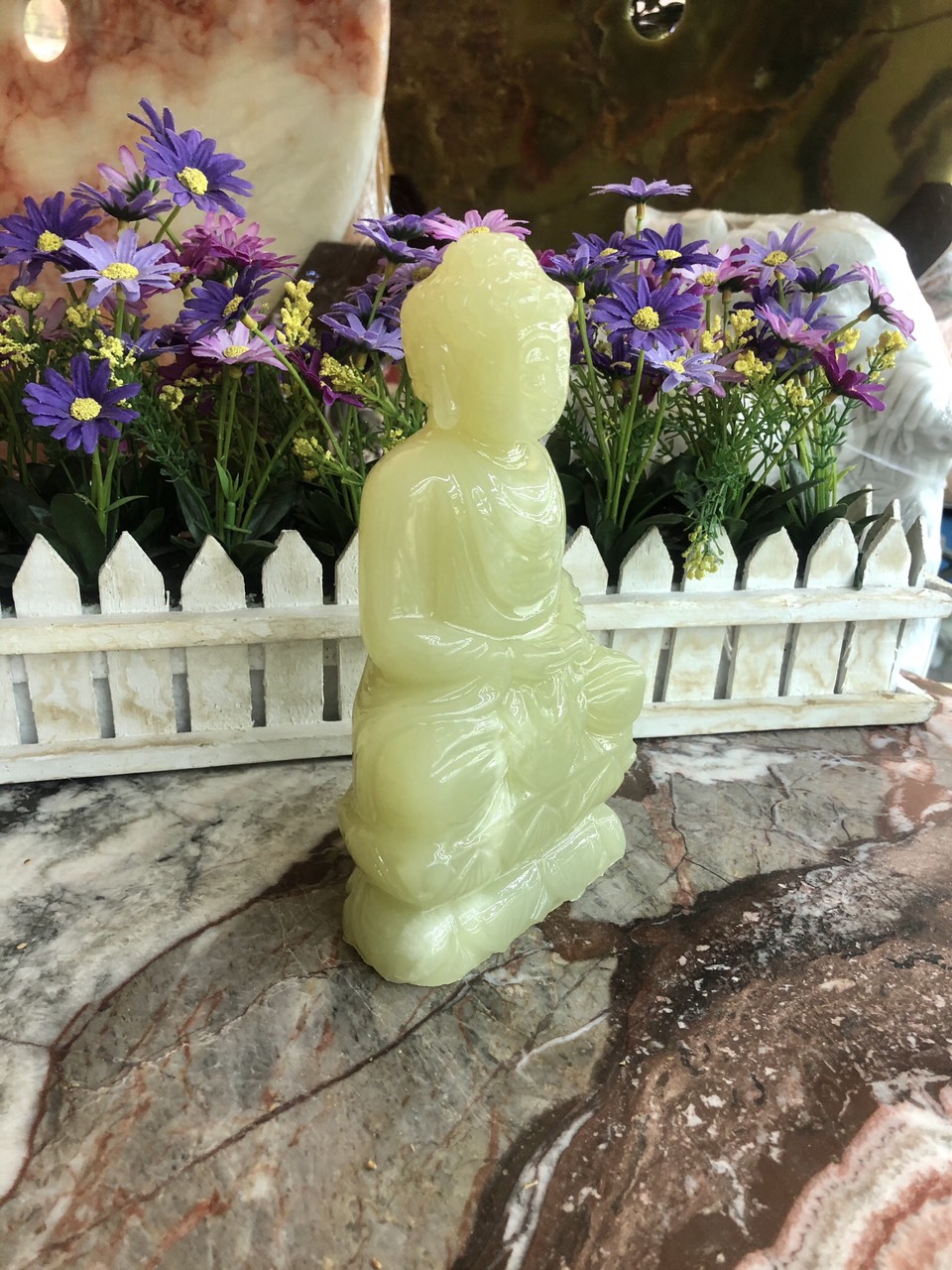 Tượng Phật A Di Đà ngồi đài sen đá ngọc Onyx - Cao 20cm