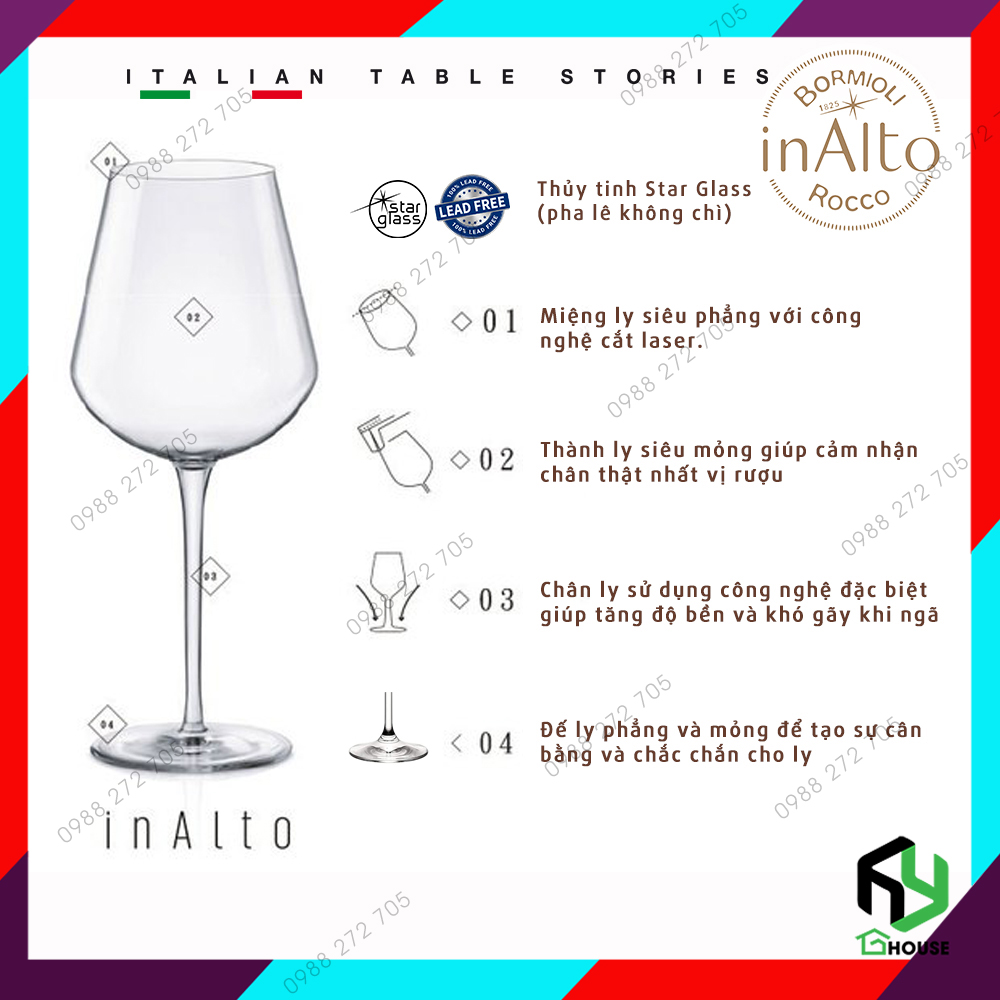 [ITALY] Ly uống rượu vang đỏ, vang trắng cao cấp thủy tinh, wine glass Inalto 470ml - Bormioli Rocco