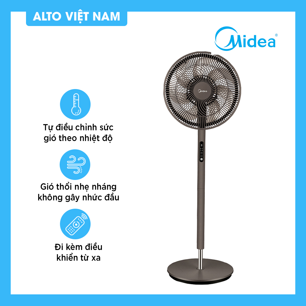 Quạt đứng Midea SAD35EZ màu cà phê Phiên bản mới 2022 của quạt cây Midea SAD35EA 3 Mức gió tự tăng giảm theo nhiệt độ phòng Có điều khiển từ xa Hàng Chính Hãng