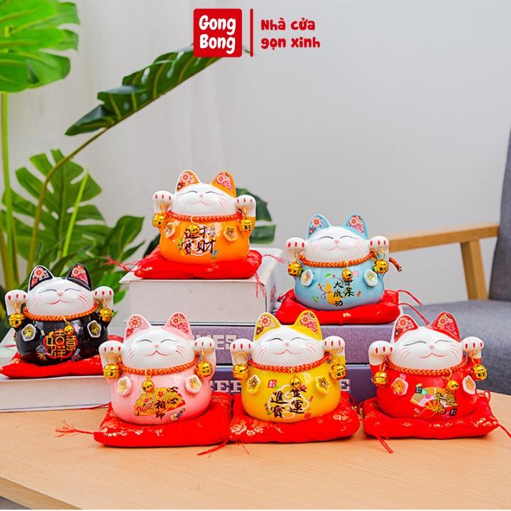Mèo thần tài bằng sứ có đệm nhung mèo chiêu tài lộc để bàn làm việc oto cửa hàng cho gia chủ