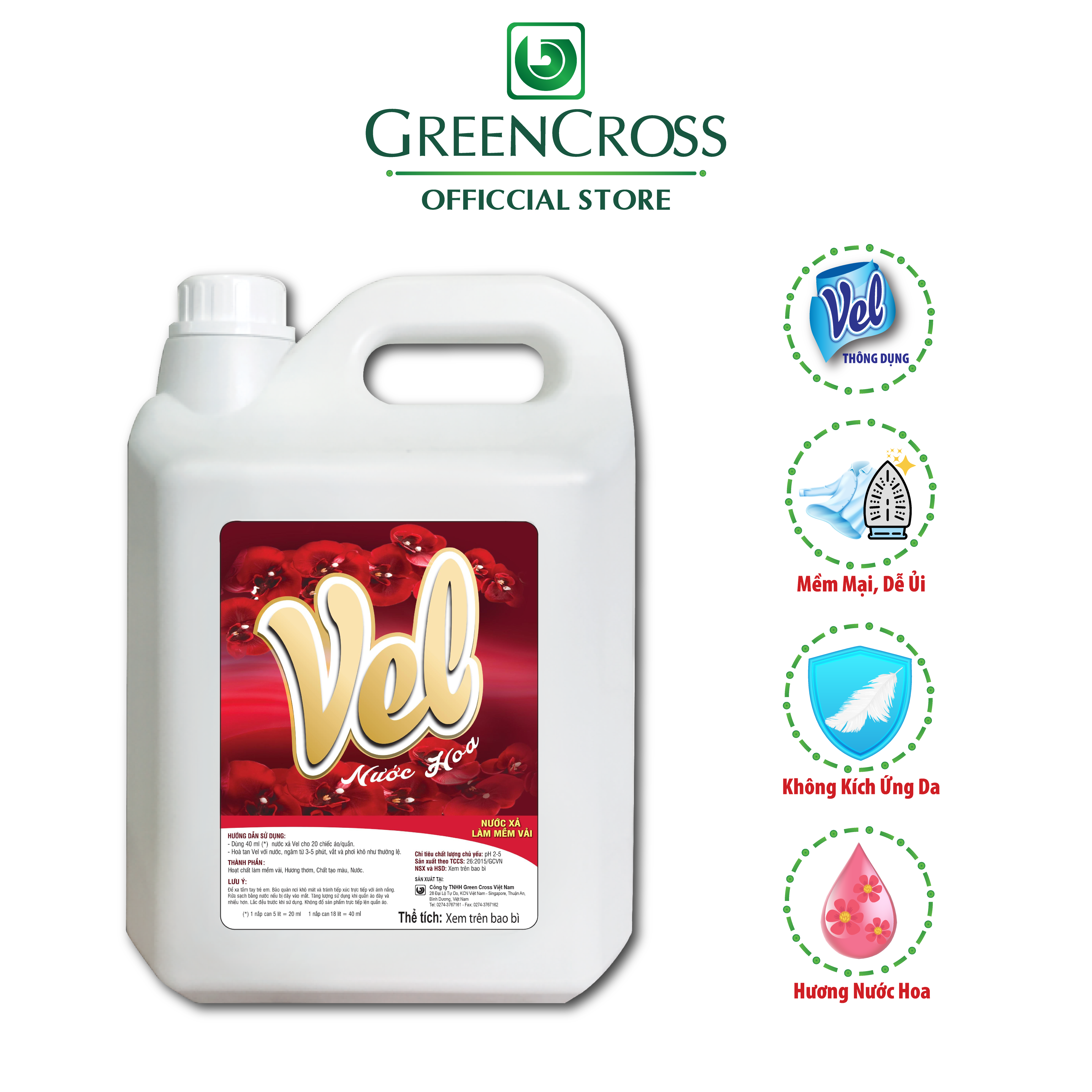 NƯỚC XẢ VẢI VEL CAN 5L - TẶNG 1 CHAI NƯỚC GIẶT VEL 950ML HƯƠNG HOA